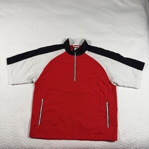 FootJoy FJ Golf Pullover Mens L Red White Black Short Sleeve 1/4 Zip Windshirt